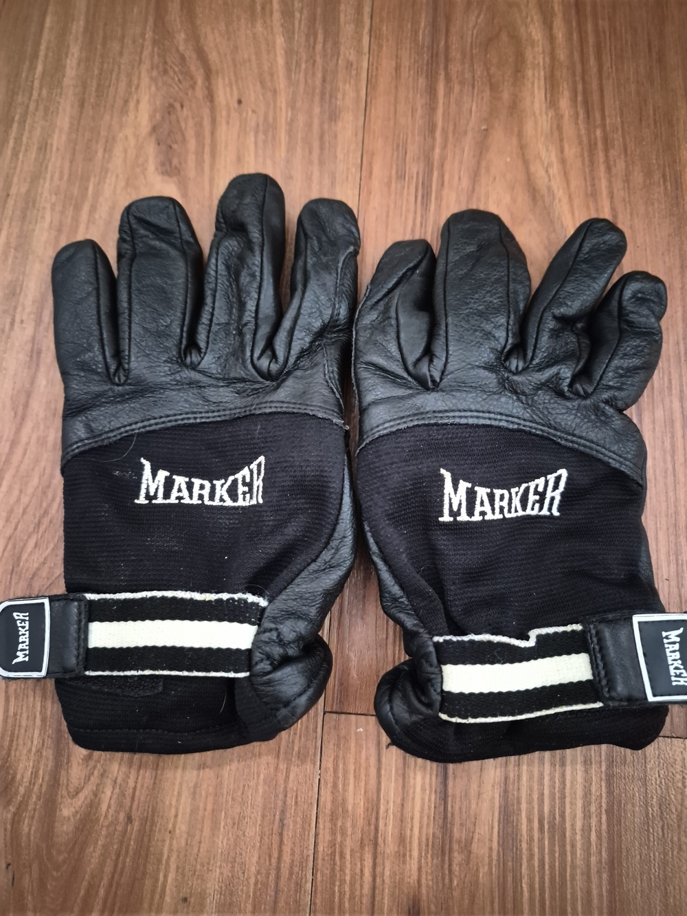 Marker Black Leather Ski Snow Gloves Size Large Wrist Strap